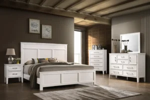 Andover White Bedroom Collection with semi-gloss white finish and modern framed drawer fronts