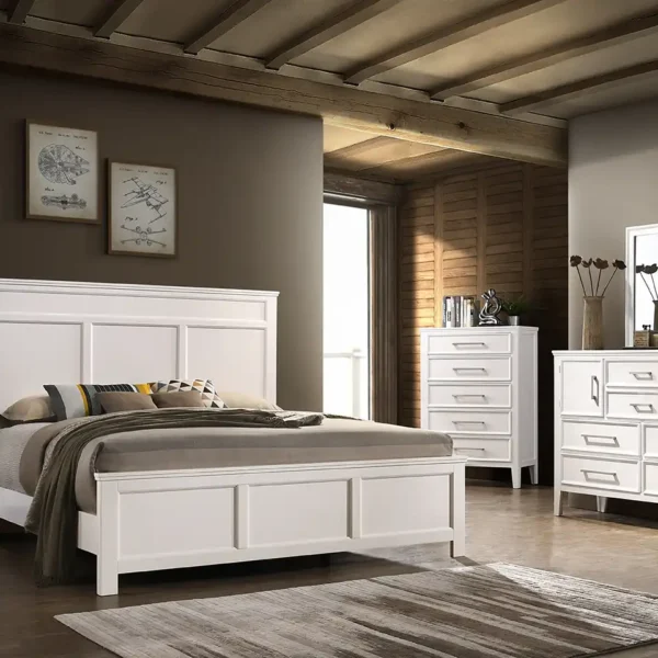 Andover White Bedroom Collection with semi-gloss white finish and modern framed drawer fronts