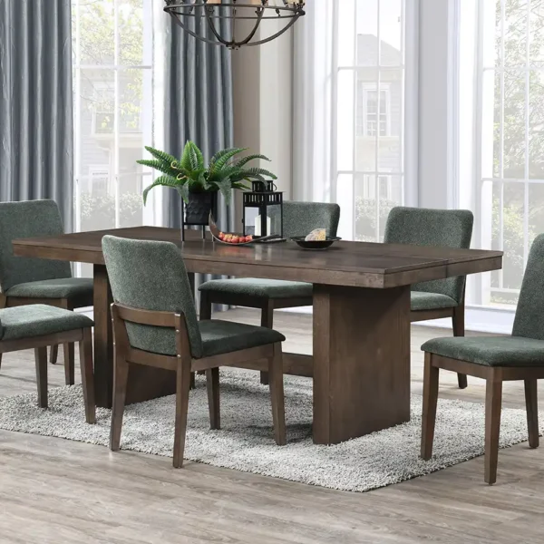 Kody Dining Collection in Walnut finish with upholstered chairs and modern oval and rectangular tables by New Classic Furniture