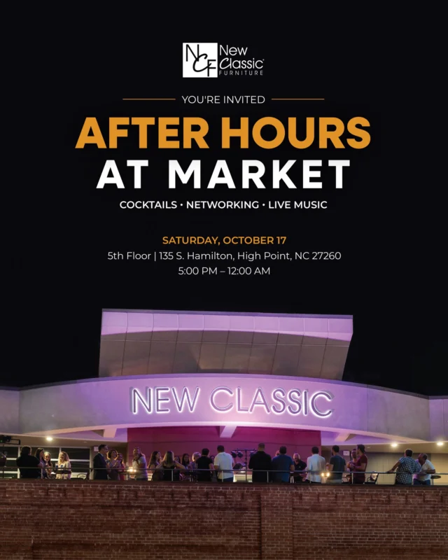 See you after hours. 🥂
When the market day winds down, the evening is just getting started. Join us for cocktails, networking, and live music Saturday, October 17.
#NewClassicFurniture #HighPointMarket #HPMKT #HighPointNC